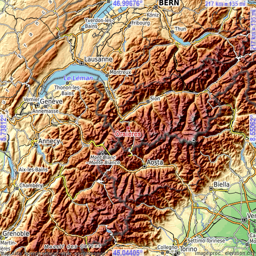 Topographic map of Orsières