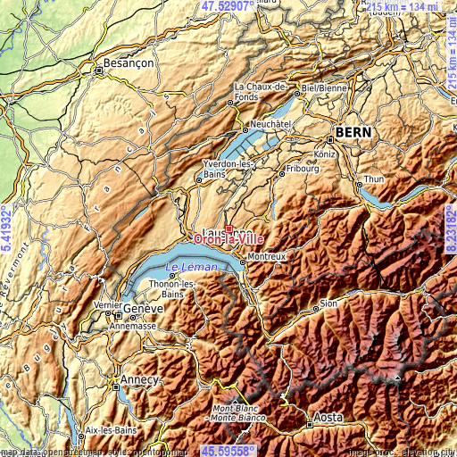 Topographic map of Oron-la-Ville