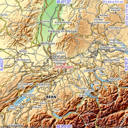 Topographic map of Ormalingen