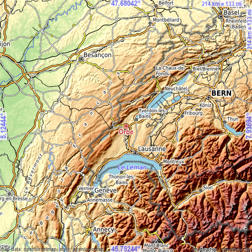 Topographic map of Orbe