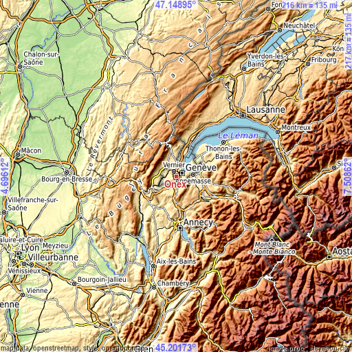 Topographic map of Onex