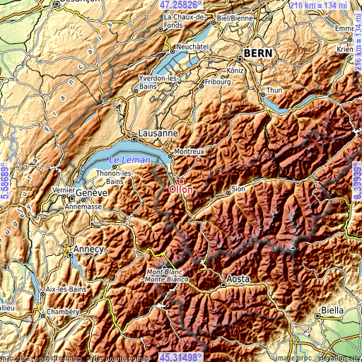 Topographic map of Ollon