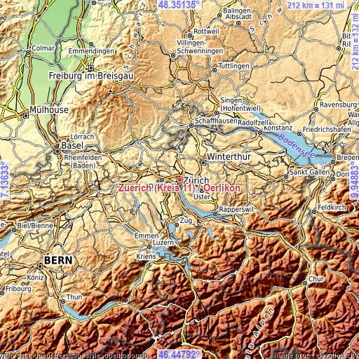 Topographic map of Zürich (Kreis 11) / Oerlikon