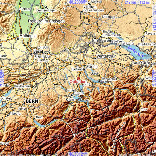 Topographic map of Obfelden