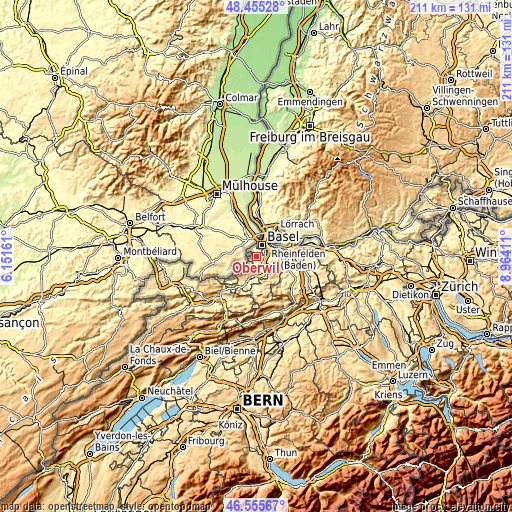 Topographic map of Oberwil