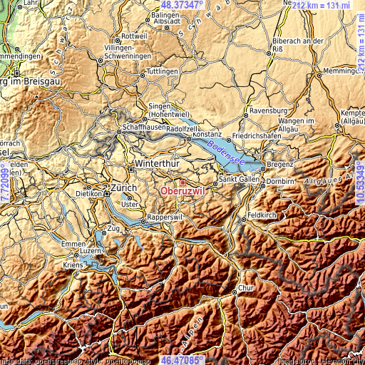 Topographic map of Oberuzwil