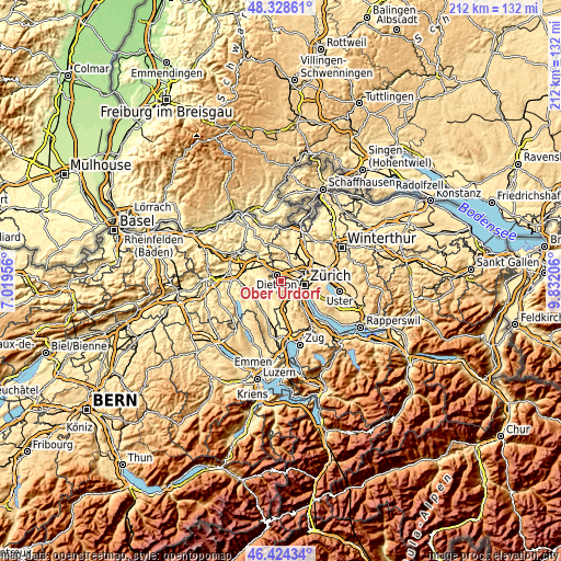 Topographic map of Urdorf