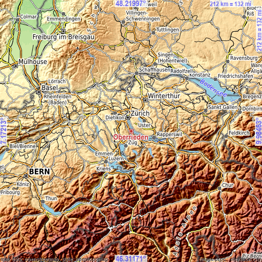 Topographic map of Oberrieden