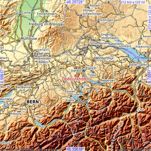 Topographic map of Oberlunkhofen