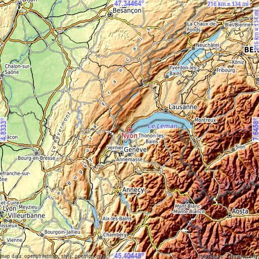 Topographic map of Nyon