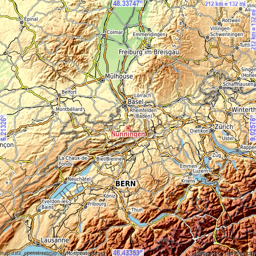 Topographic map of Nunningen