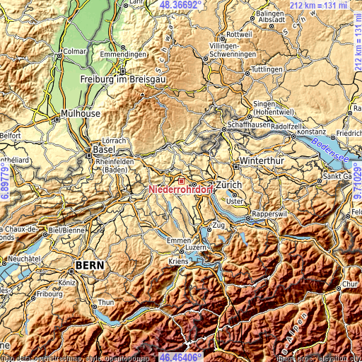 Topographic map of Niederrohrdorf