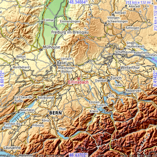 Topographic map of Erlinsbach
