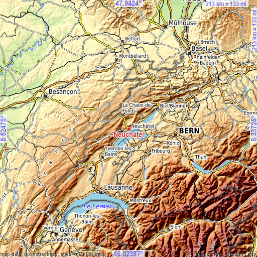 Topographic map of Neuchâtel