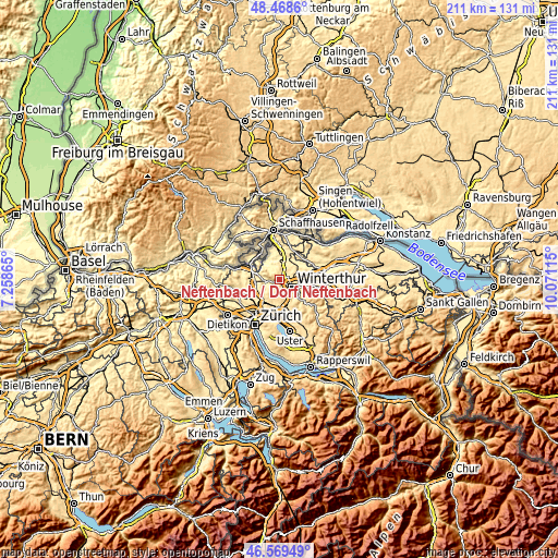 Topographic map of Neftenbach / Dorf Neftenbach