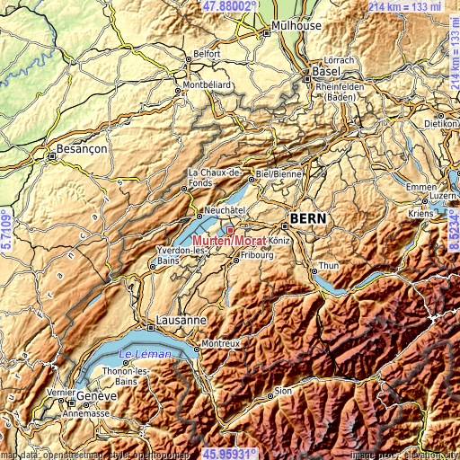 Topographic map of Murten/Morat