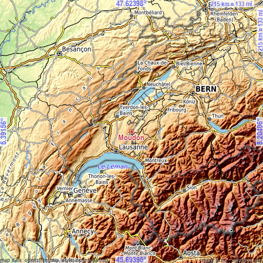 Topographic map of Moudon