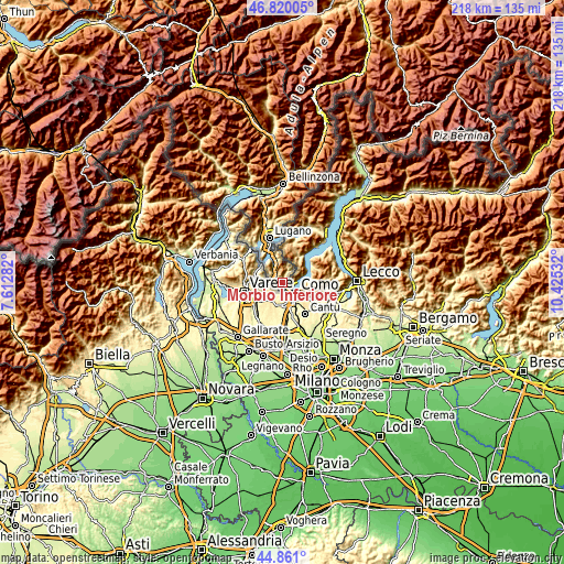 Topographic map of Morbio Inferiore