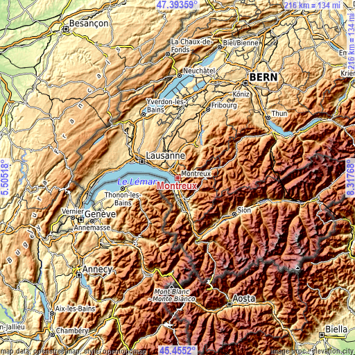 Topographic map of Montreux