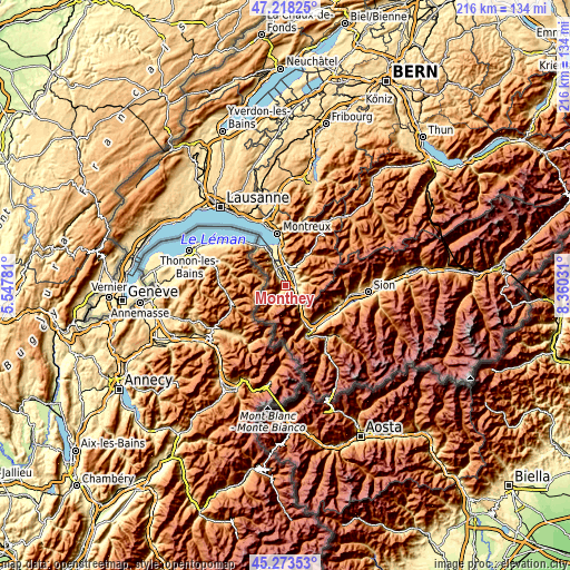 Topographic map of Monthey