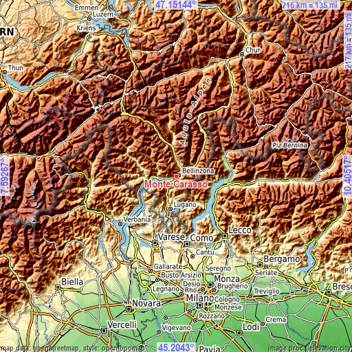 Topographic map of Monte Carasso