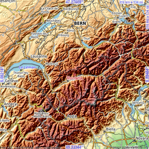 Topographic map of Montana