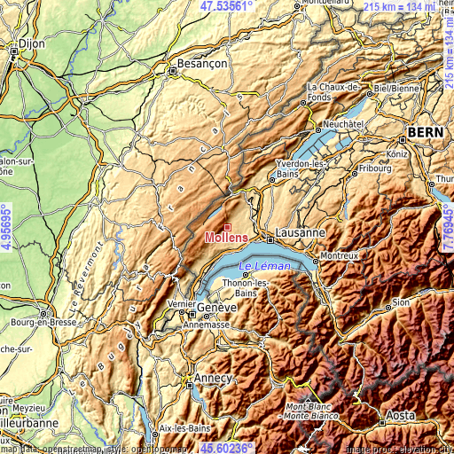 Topographic map of Mollens