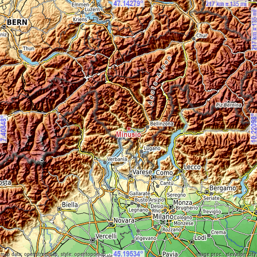 Topographic map of Minusio