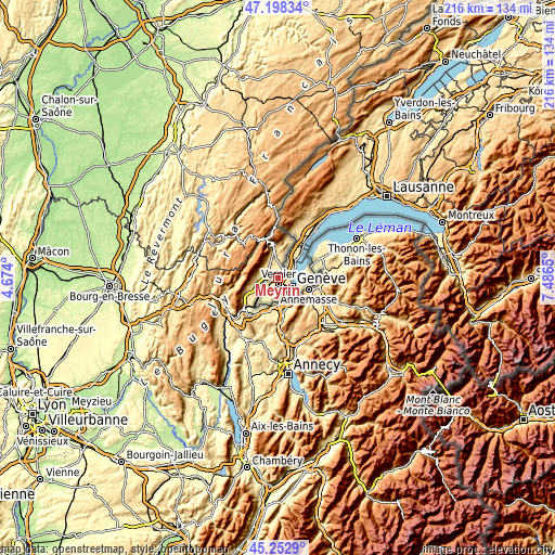 Topographic map of Meyrin