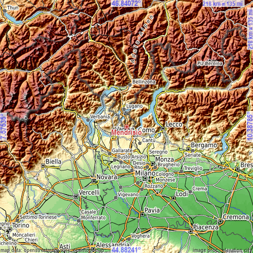 Topographic map of Mendrisio