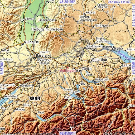 Topographic map of Mellingen