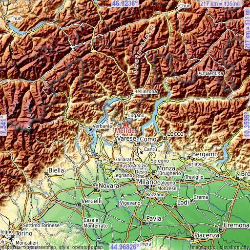 Topographic map of Melide