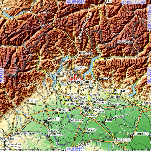 Topographic map of Melano