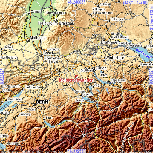 Topographic map of Meisterschwanden