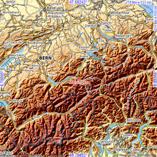 Topographic map of Meiringen