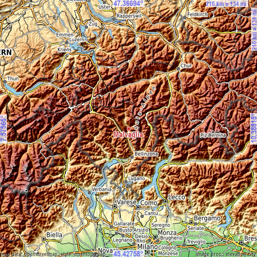 Topographic map of Malvaglia