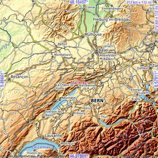 Topographic map of Malleray