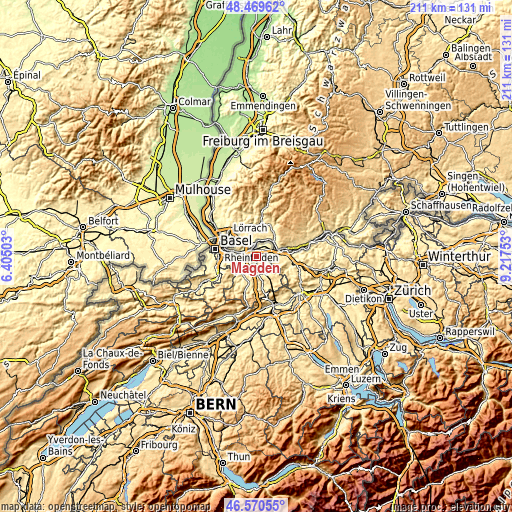 Topographic map of Magden