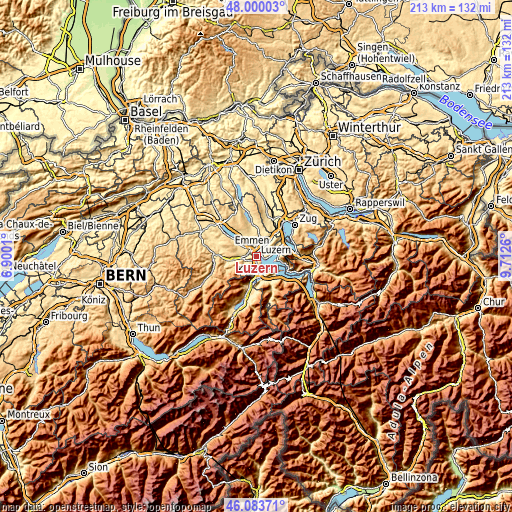 Topographic map of Luzern