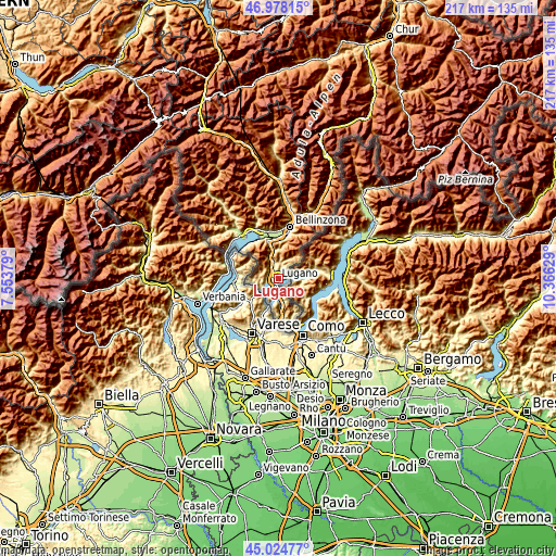 Topographic map of Lugano