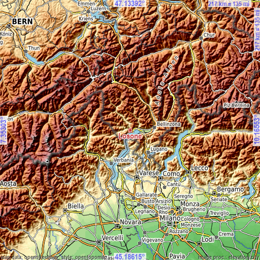 Topographic map of Losone