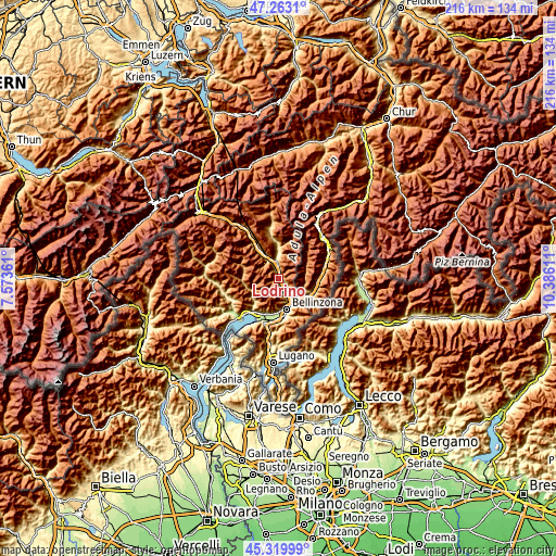 Topographic map of Lodrino