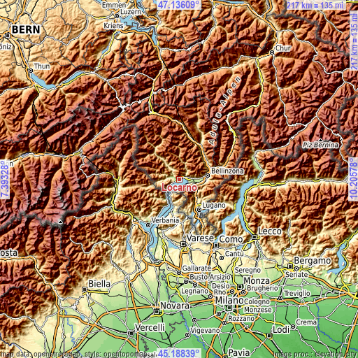 Topographic map of Locarno