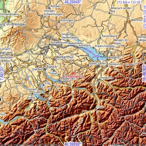 Topographic map of Lichtensteig