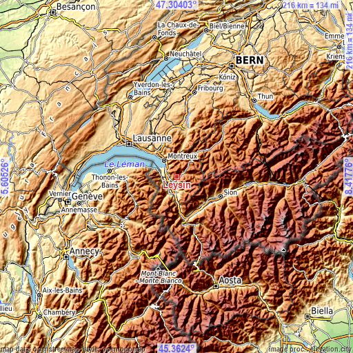 Topographic map of Leysin