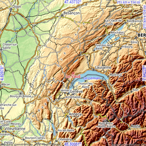 Topographic map of Le Vaud