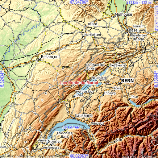 Topographic map of Les Ponts-de-Martel