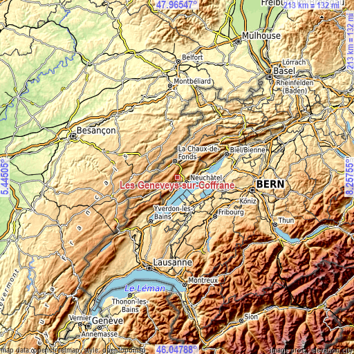 Topographic map of Les Geneveys-sur-Coffrane