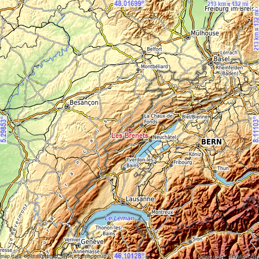 Topographic map of Les Brenets