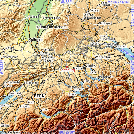 Topographic map of Lenzburg